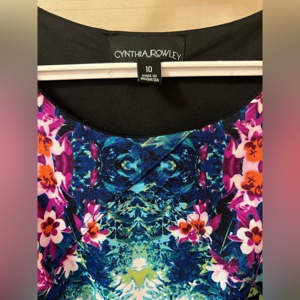 Cynthia Rowley BOGO trippy unique floral design midi dress summer size 10 ⚫️ - Picture 5 of 9